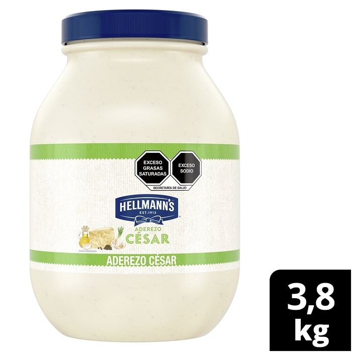 Hellmann's® Aderezo Cesar 3,8 Kg - Hellmann’s® Aderezo Cesar es ideal para ensaladas sándwiches y dips. Es cremoso* y con queso parmesano. Sin saborizantes y colorantes artificiales.
